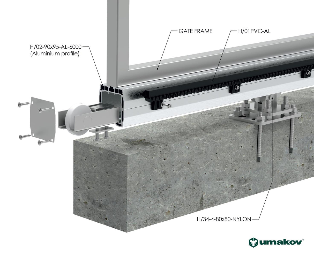 Sliding gate set up to 4m, profile AL 90x95mm