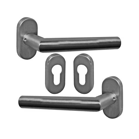 Door handle with plate, pair AISI 304, K320