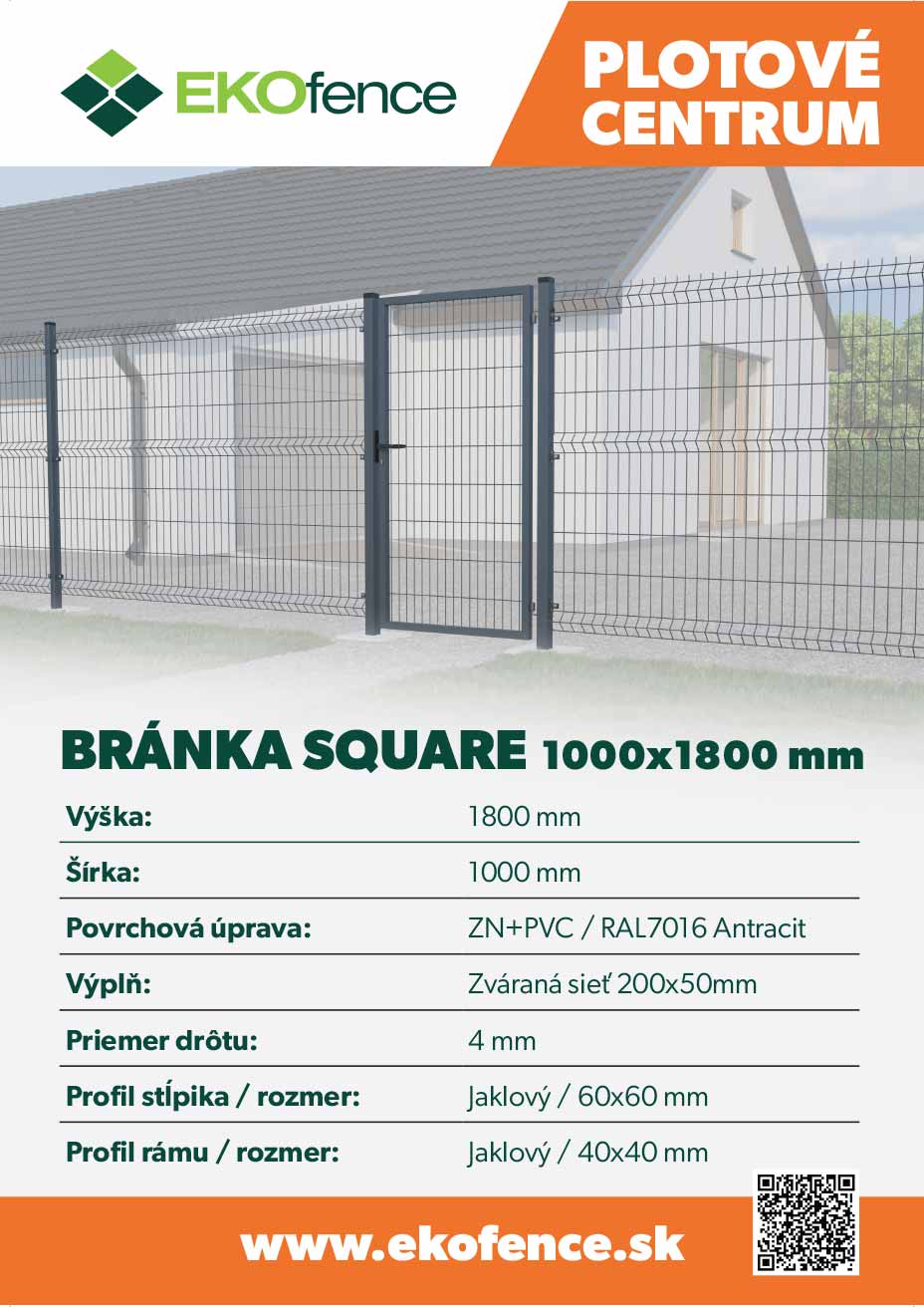 Bránka 1kr. SQUARE ZnPVC 1000x1800mm, antracit