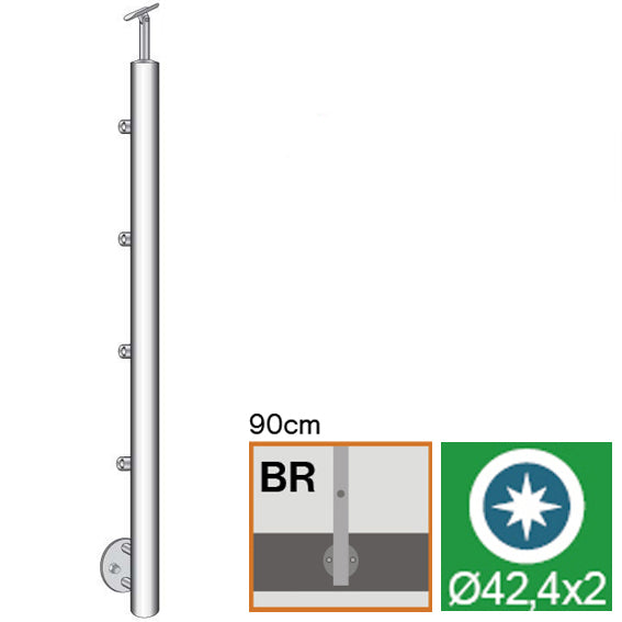 Stainless steel pole, BK-straight AISI304, D42,4x2