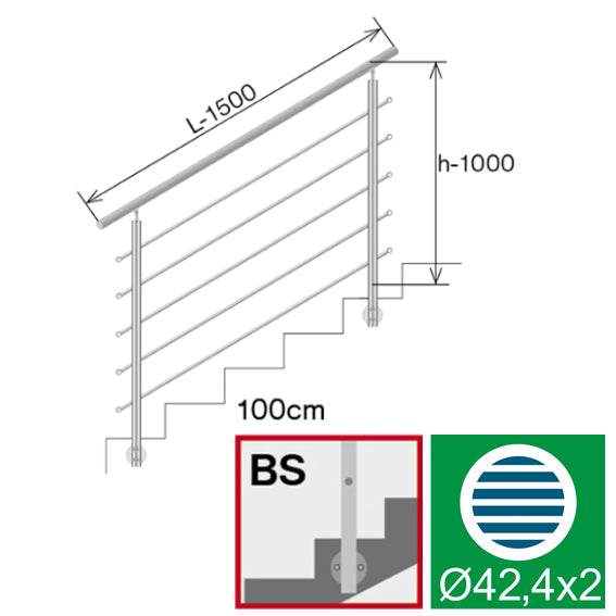 Railing AISI304, BR STAIRS AISI304, D42,4/5xd12/H1