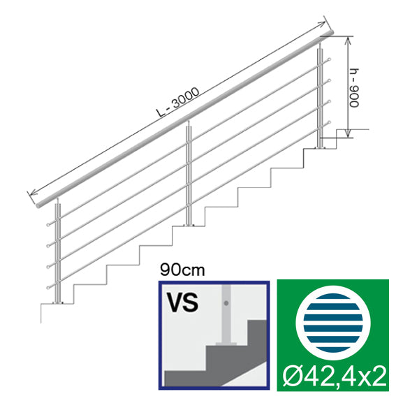 Railing AISI304, VR STAIRS AISI304, D42,4/4xd12/H9