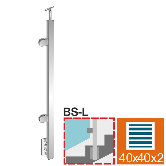 Inox pole JP, BS, stairs, left AISI304, 40x40x2/2x
