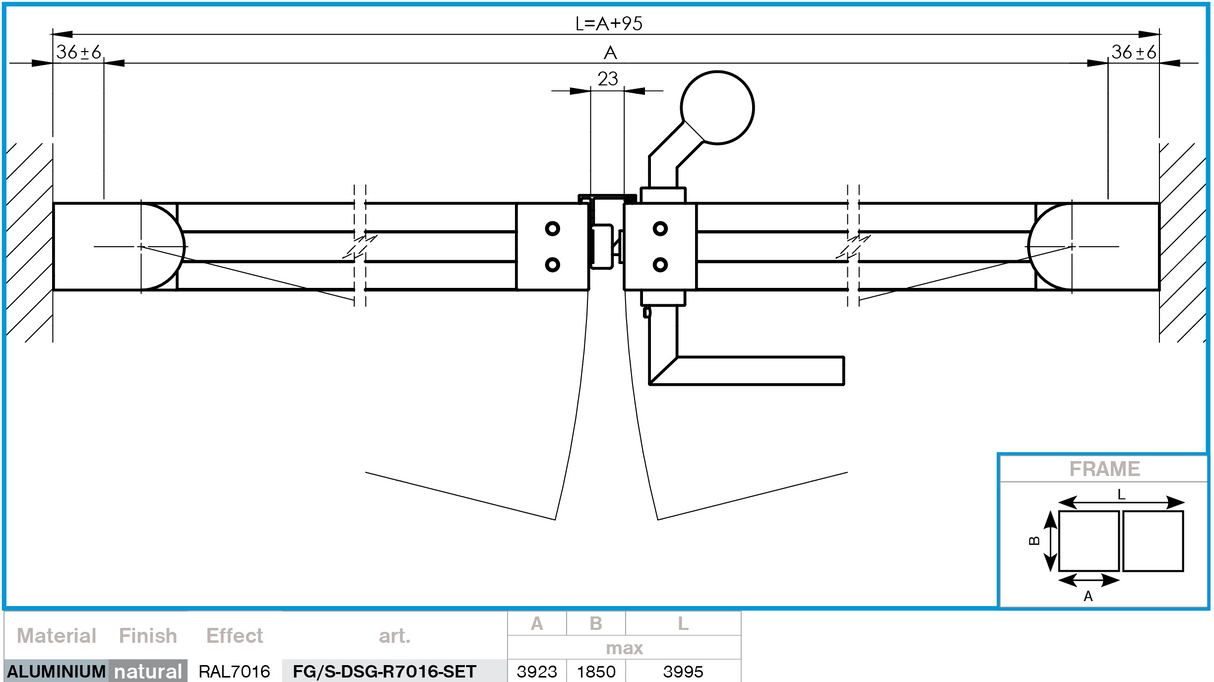 Double-wing aluminium gate 3.92x1.85m with 20x100 R7016 filling - set