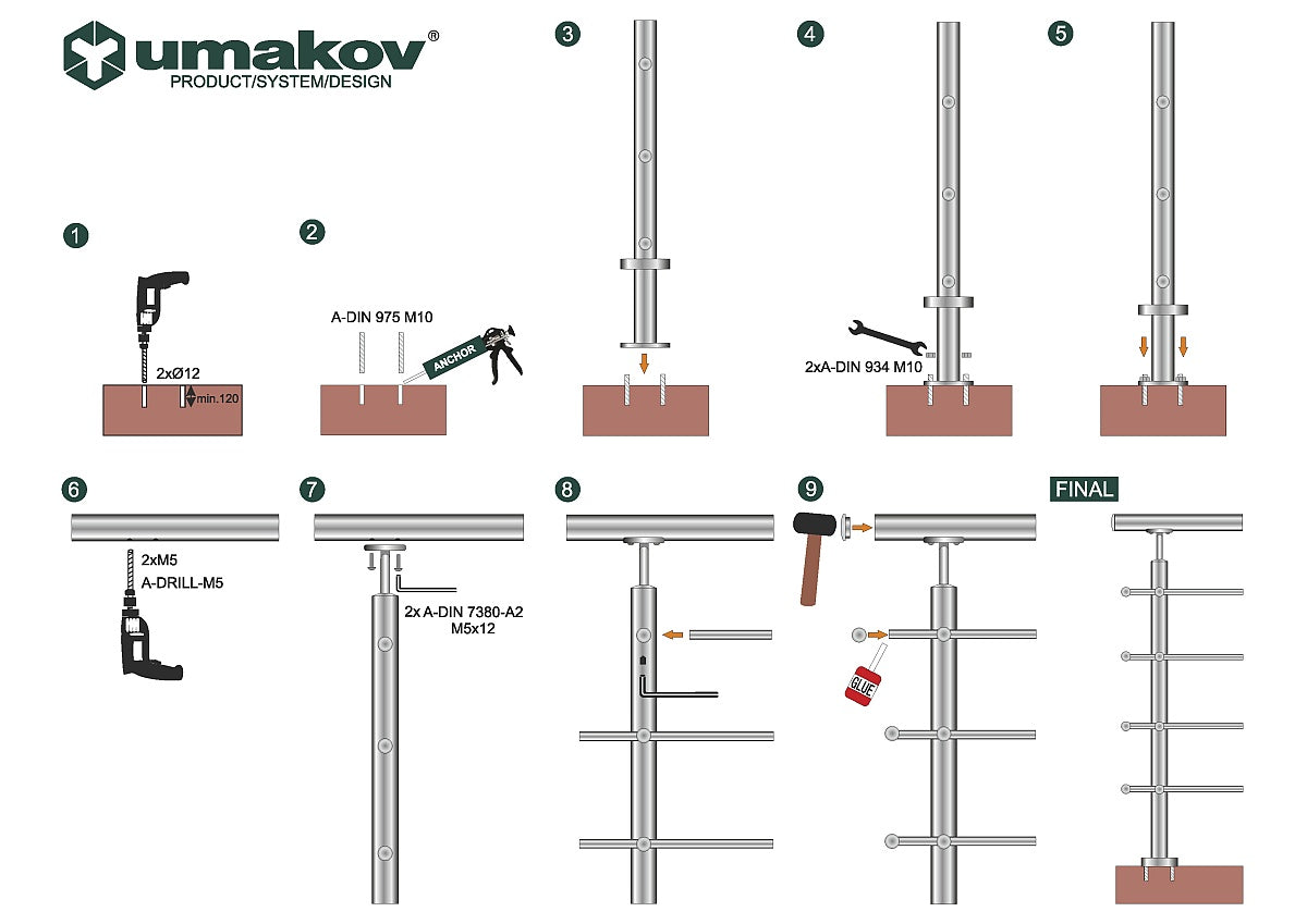 Stainless steel pole, VK-straight