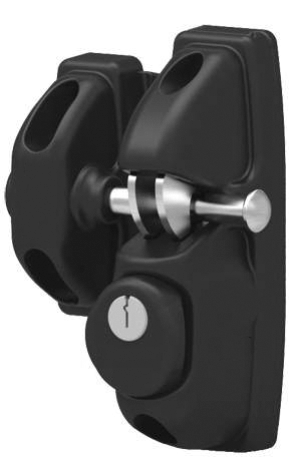 Hooked latch with lock, single sided