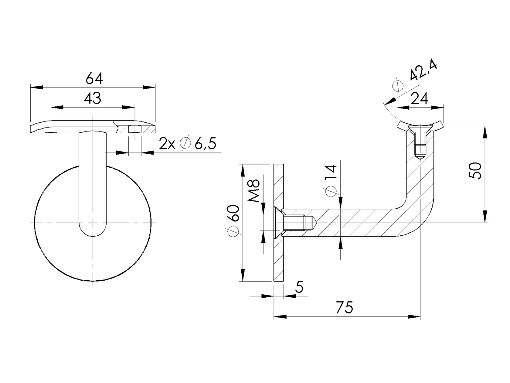 Wall handrail bracket