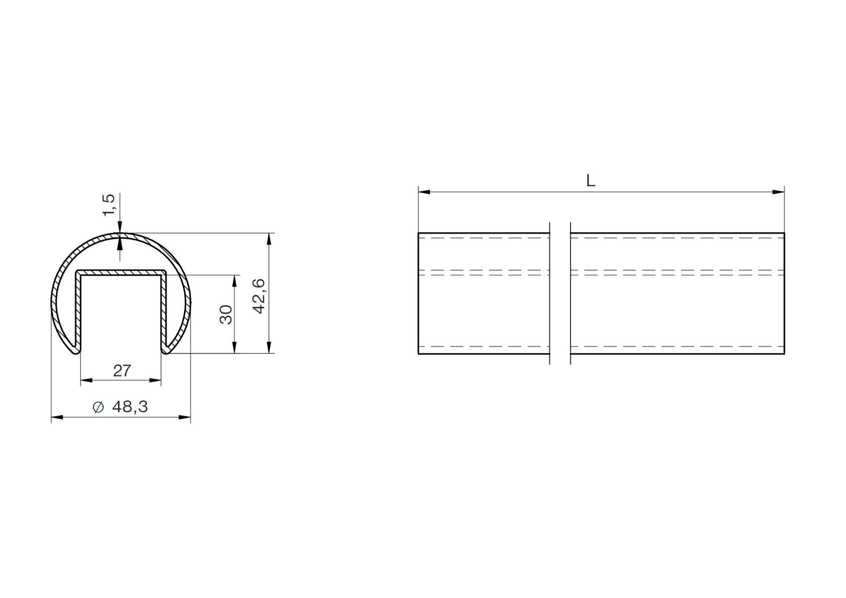 Slotted Tube - handrail for glass