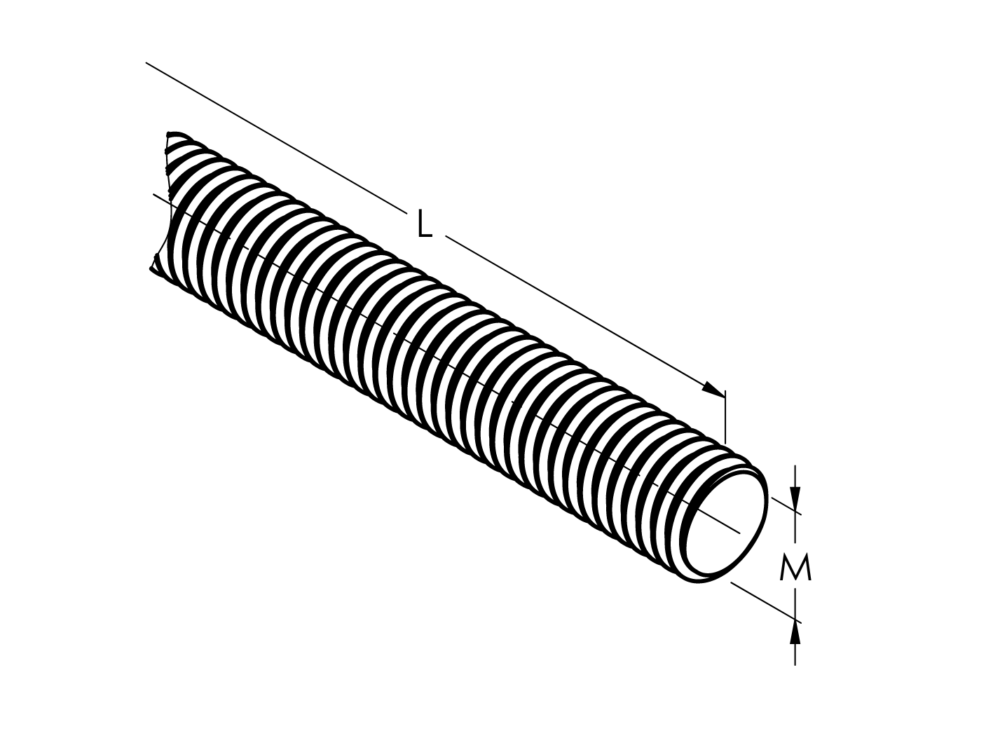Threaded rod, stainless steel, AISI304, M12/L200mm
