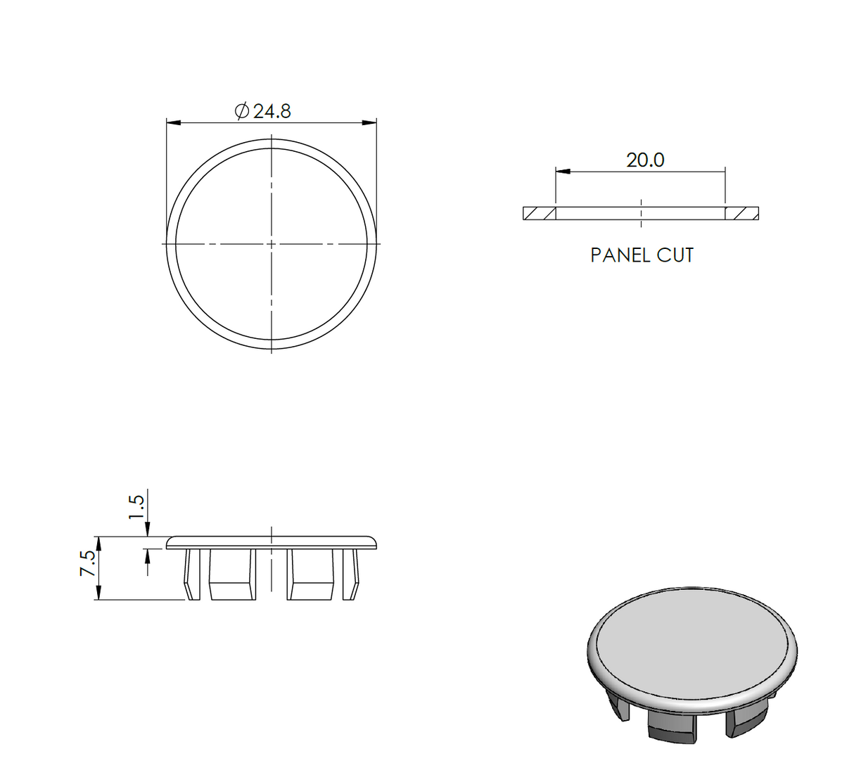 End cap for AL profile, PVC, D20mm