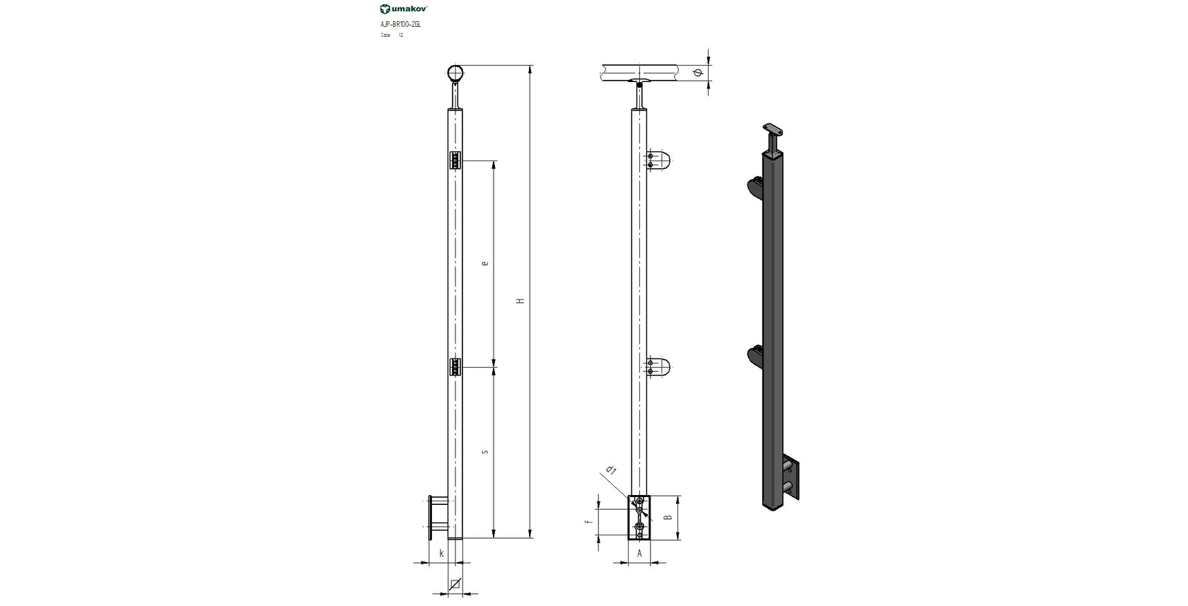 Inox pole JP, BR, left AISI304, 40x40x2/2xmodel22/