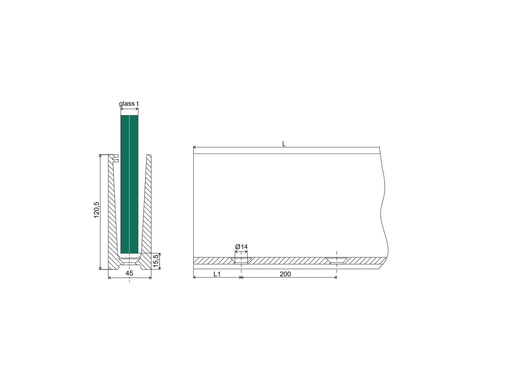 Top mount - glass AL