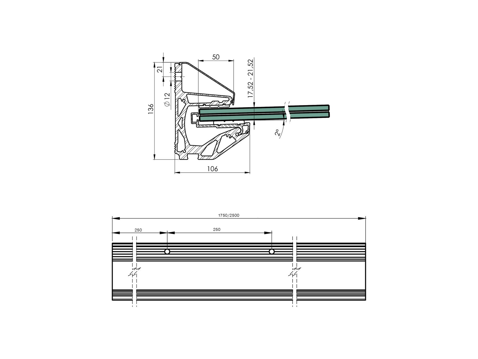 Canopy with aluminium channel profile -2°