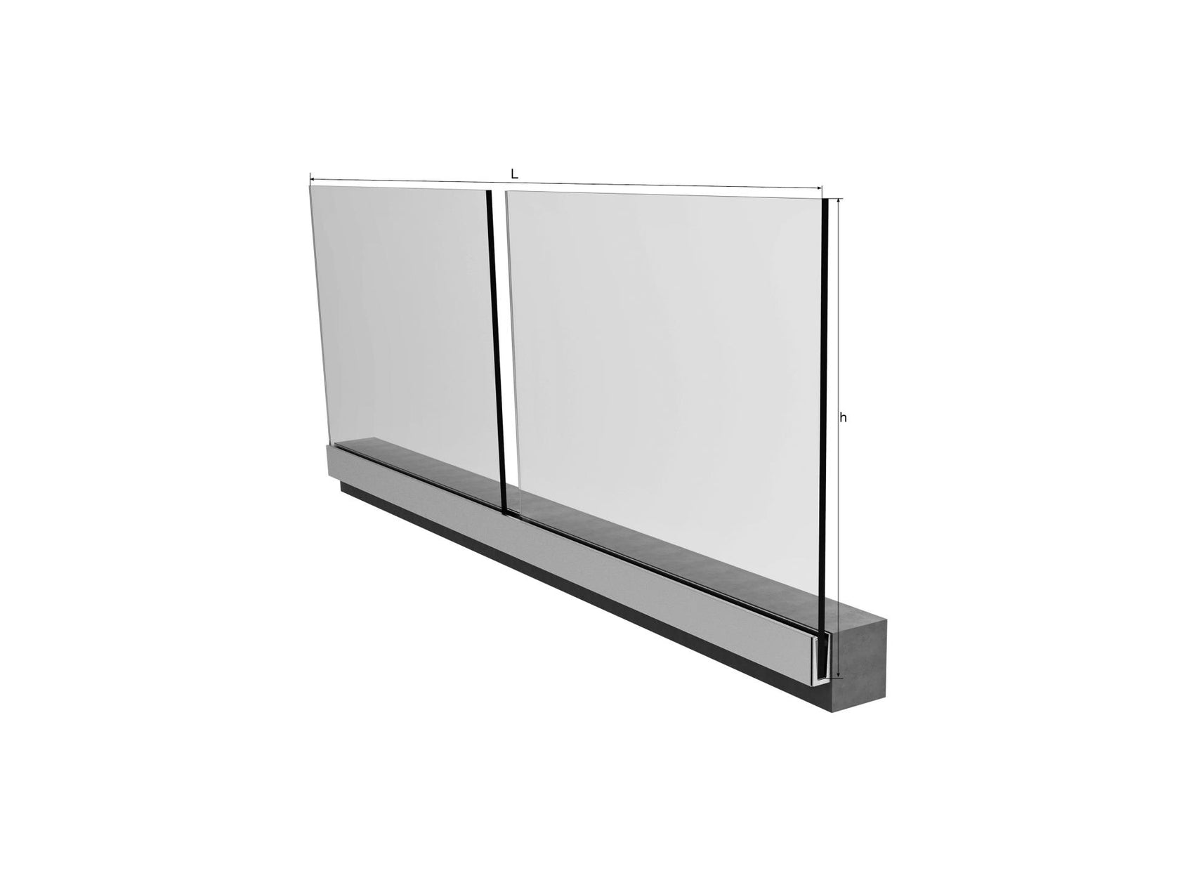 Glass railing, aluminium profile, 2500x1000mm