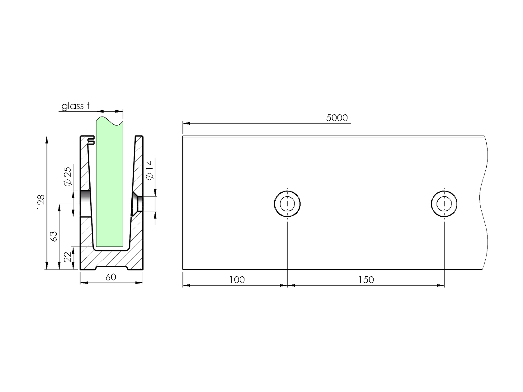 Side Mounted Channel profile - Anodized