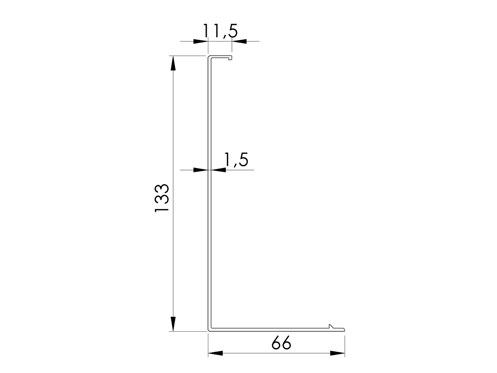 Krycia lišta pre bočný dutý profil AL/0005-UNO