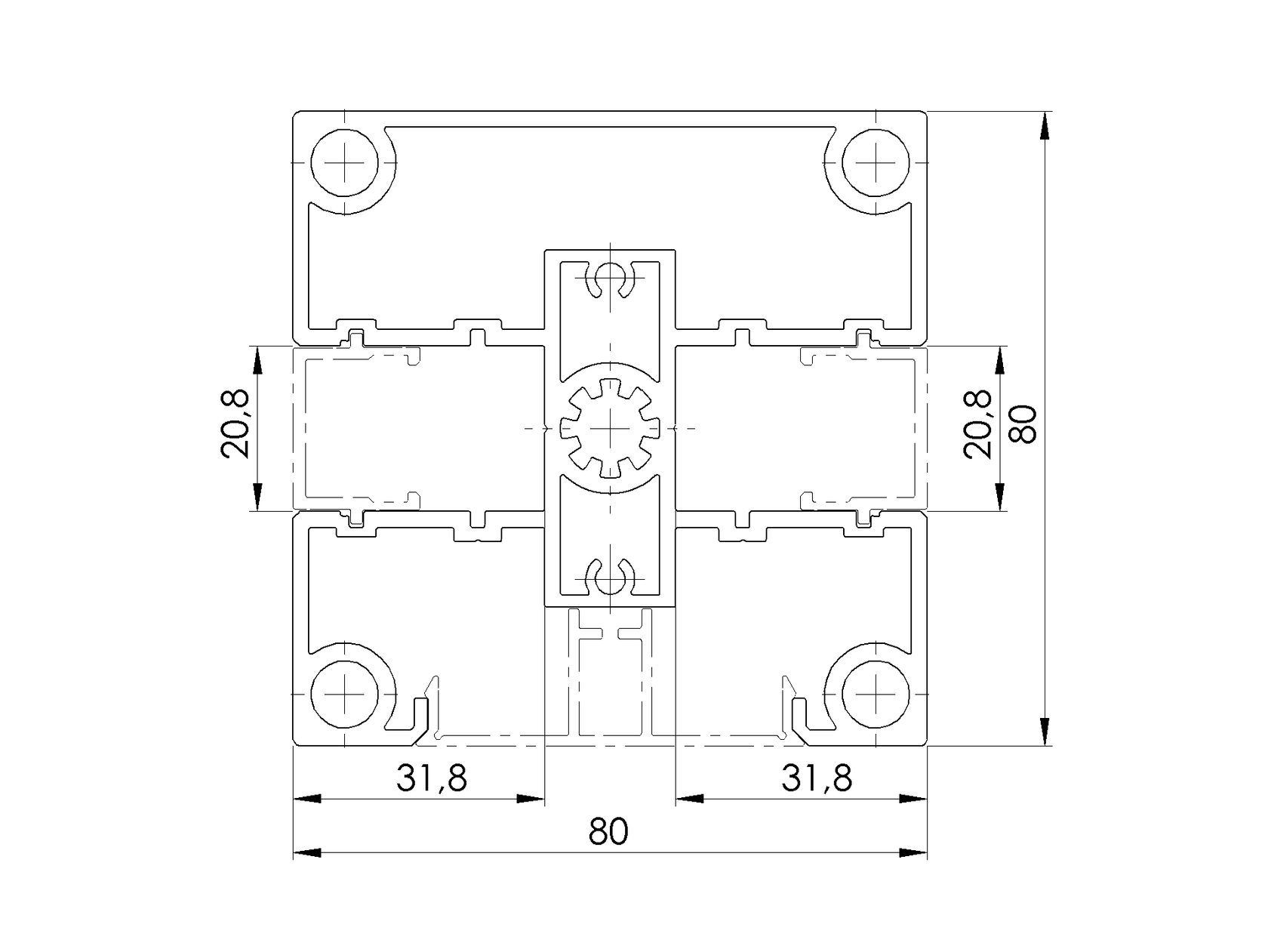 Aluminum fence post 80x80-2500mm R7016