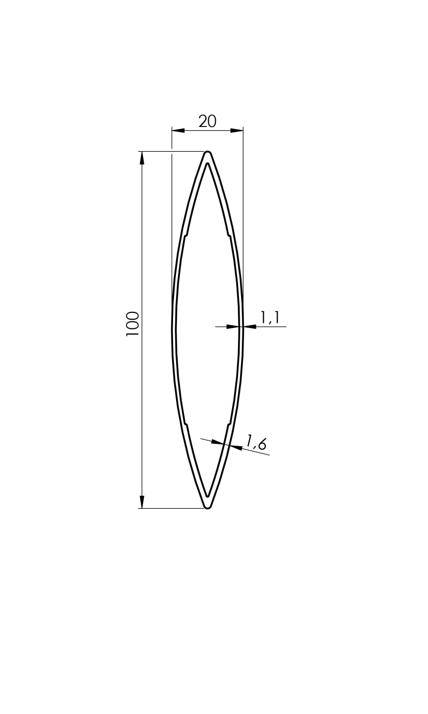 Aluminum fence louver oval 20x100-3000mm