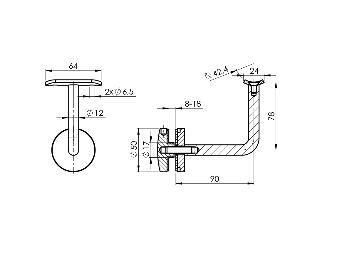 Stainless steel wall-mounted handrail bracket