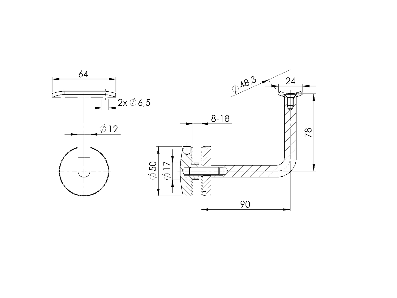Stainless steel wall-mounted handrail bracket