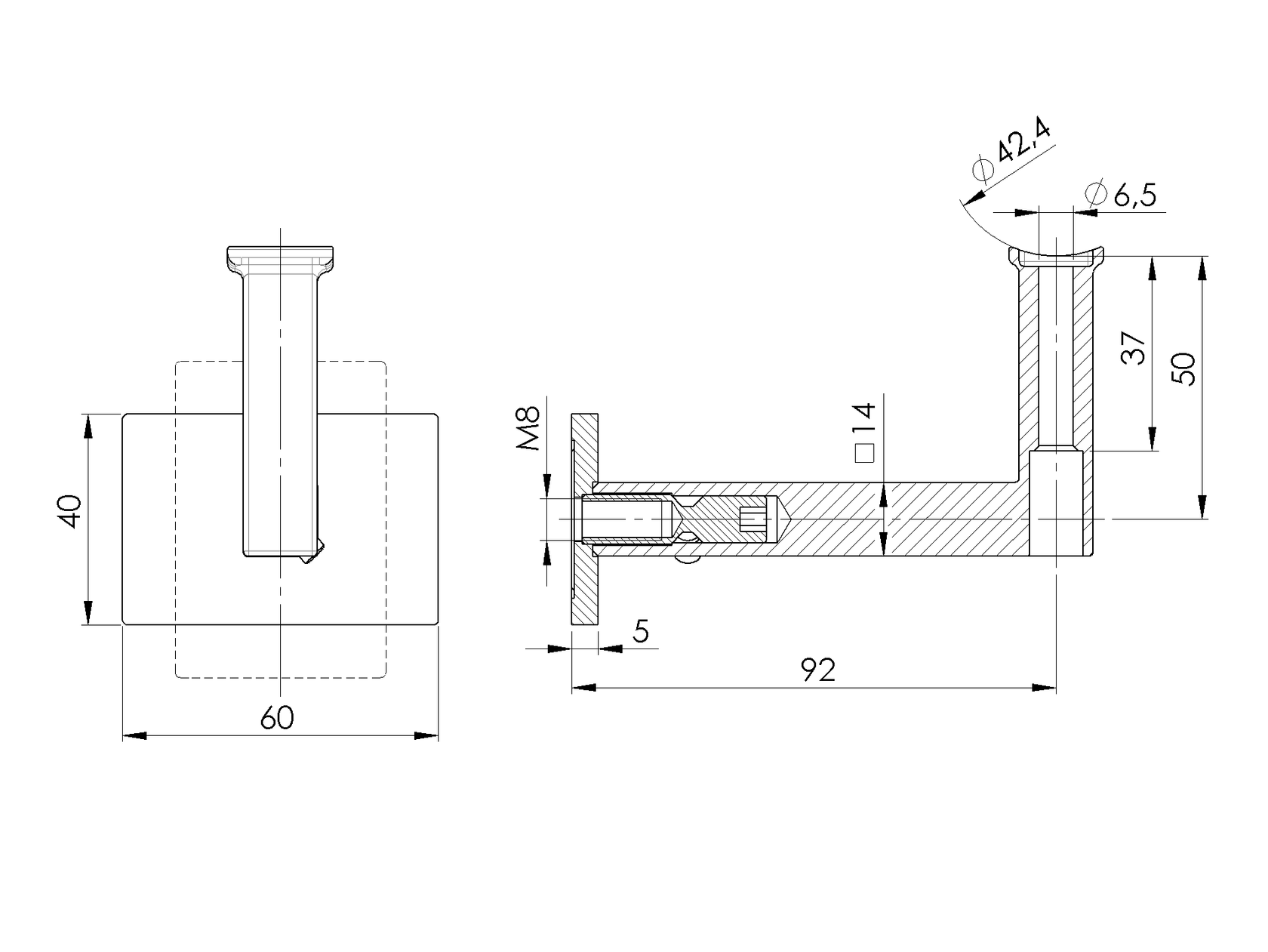 Wall-mounted handrail bracket - flange