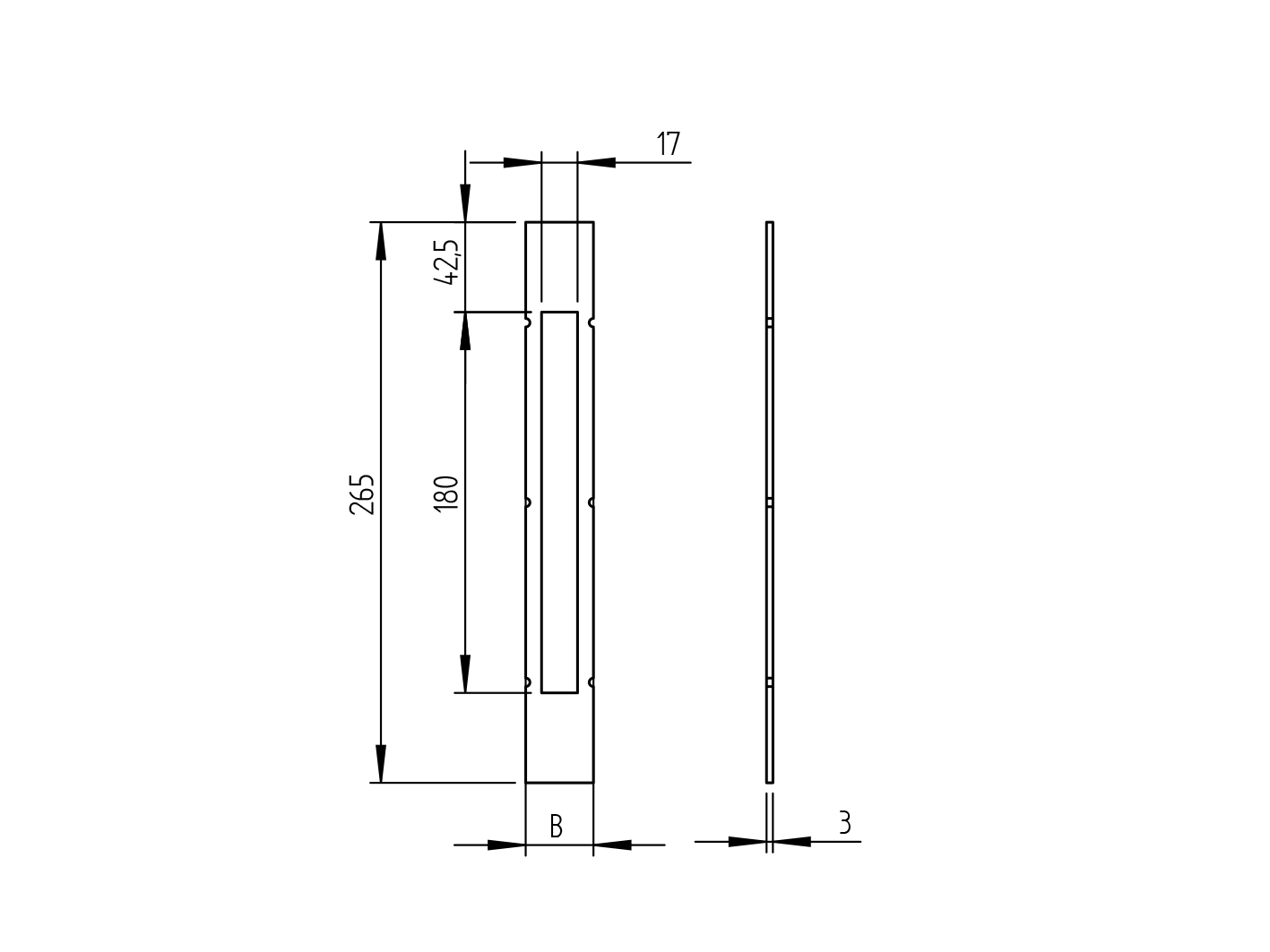 Zámková krabica-lišta (čelo) h 265mm, b 42mm