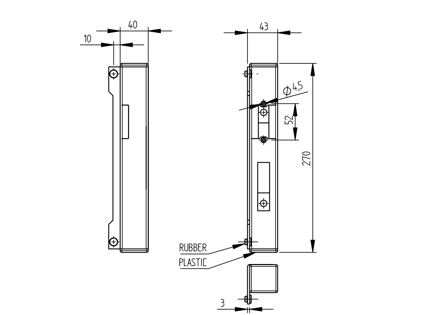 Gate end stop for electromagnetic lock, universal