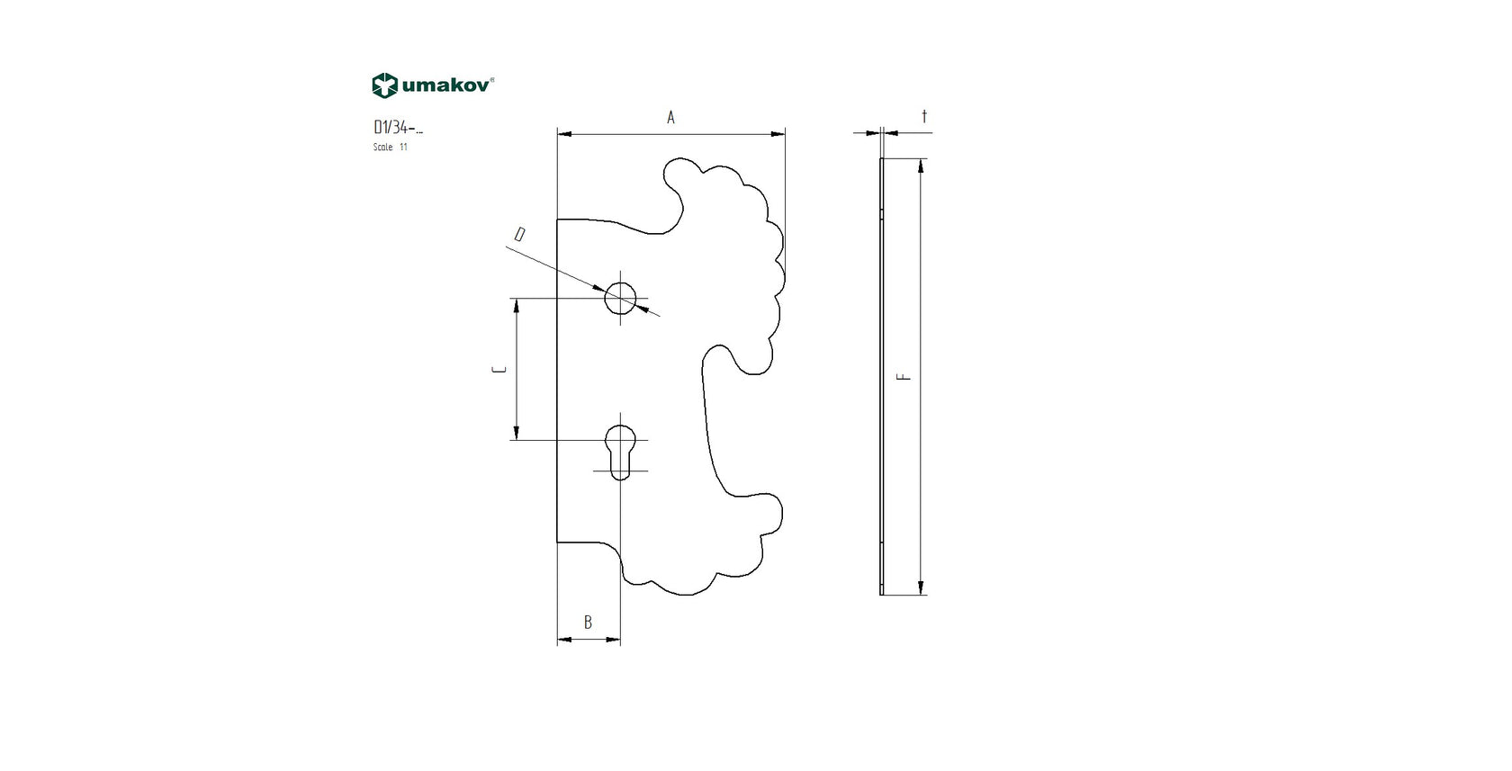 Decorated gate plate, left 270x160, t2mm