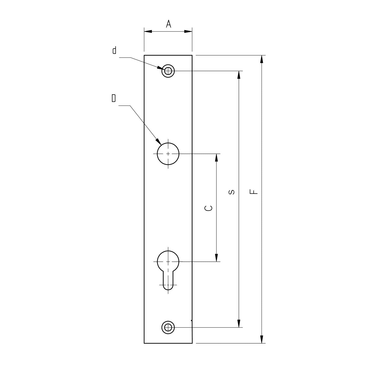Lock plate 260x60, t3, C85, D16mm