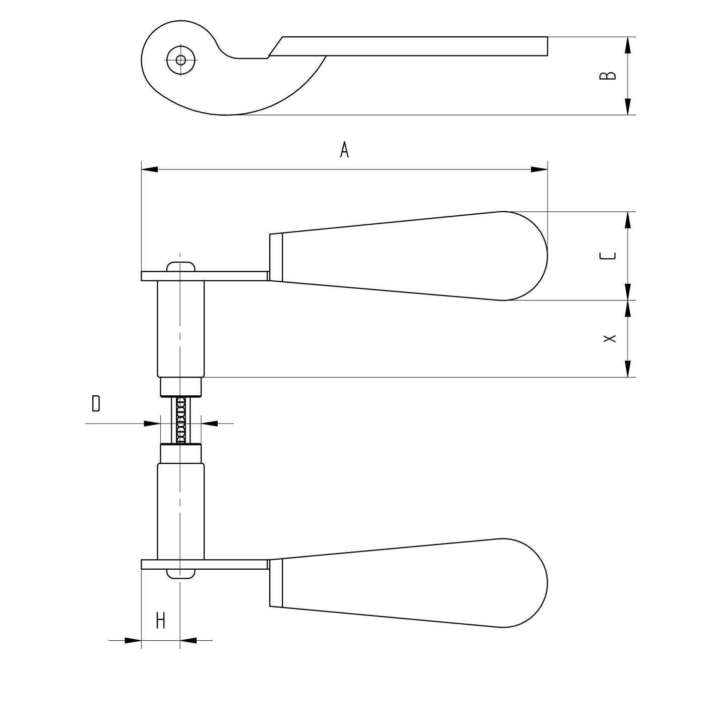 Door handle Fe, L160, C50, D19mm, Fe