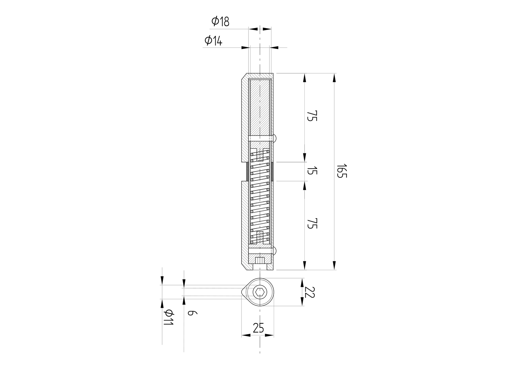 Weldable hinge with spring D22, L165mm