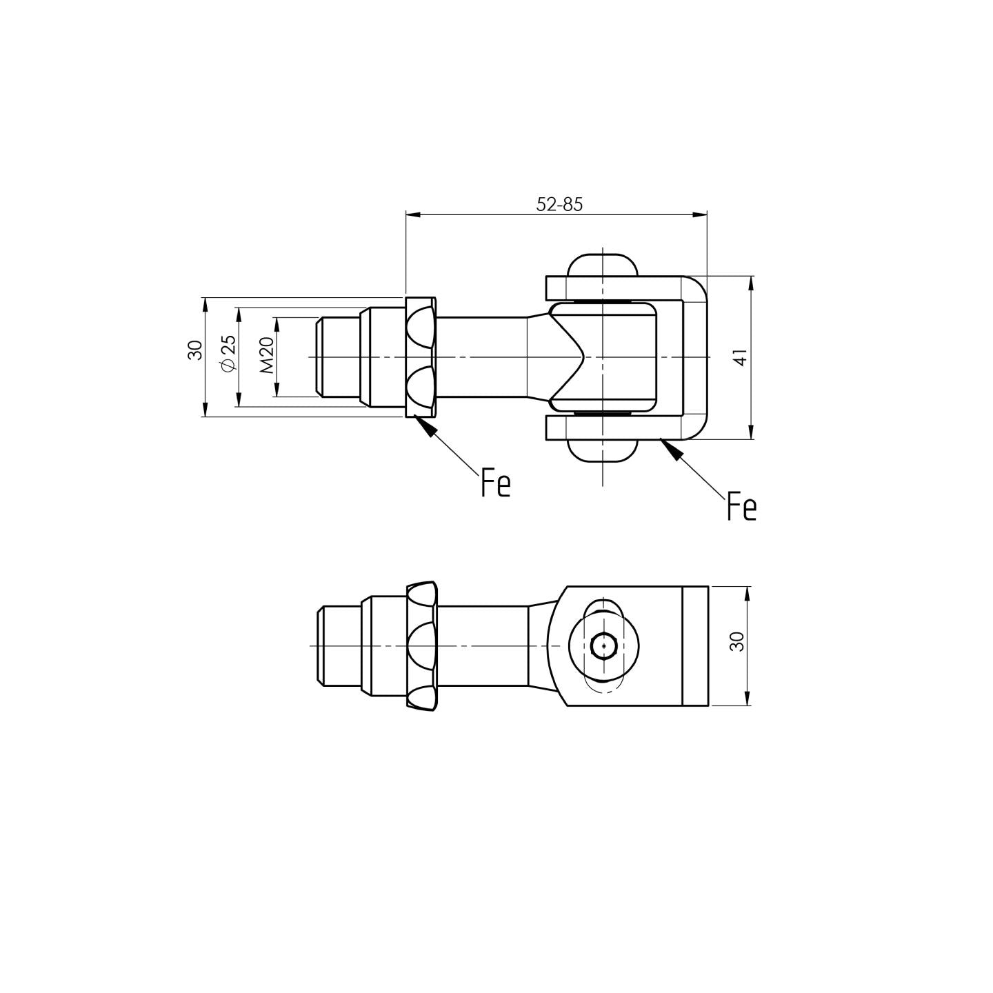 Adjustable hinge with forgeable nut Zn, M20