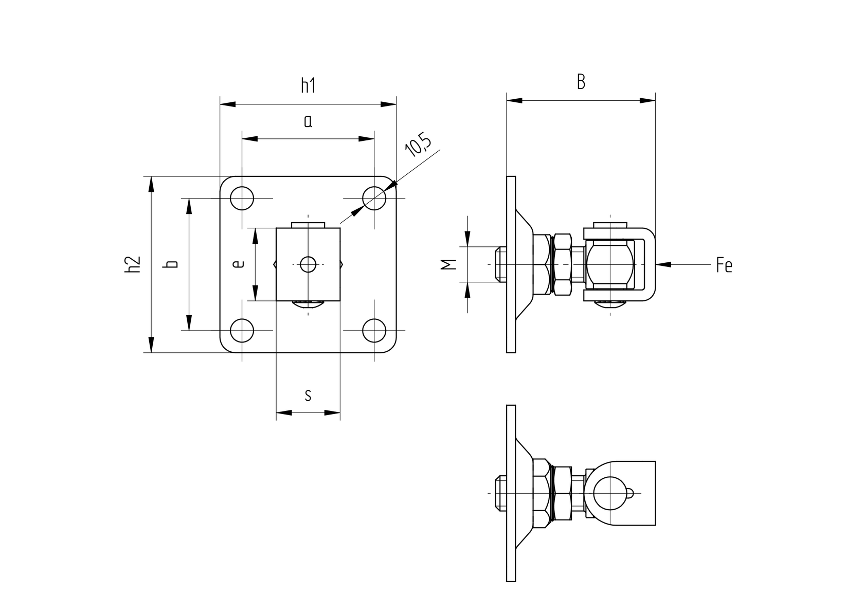 Adjustable hinge with anchoring flange Zn, M18