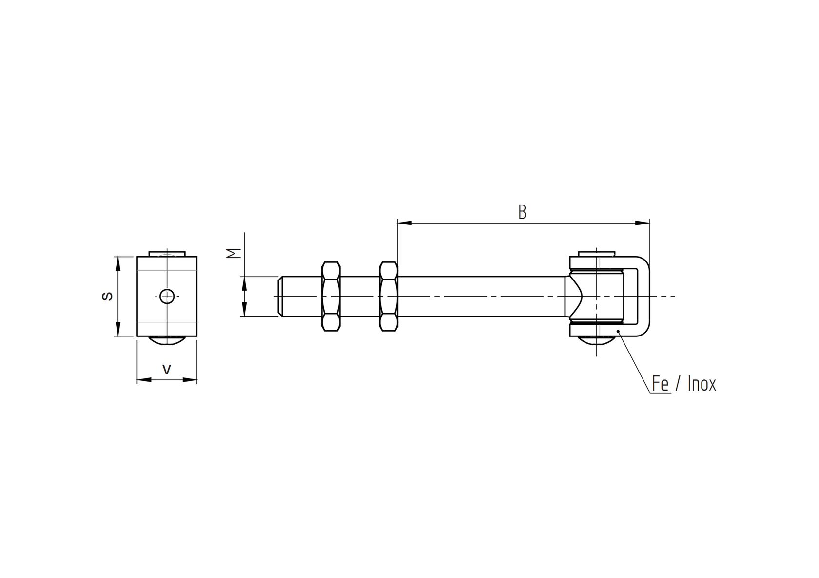 Hinge, adjustable long INOX, M16