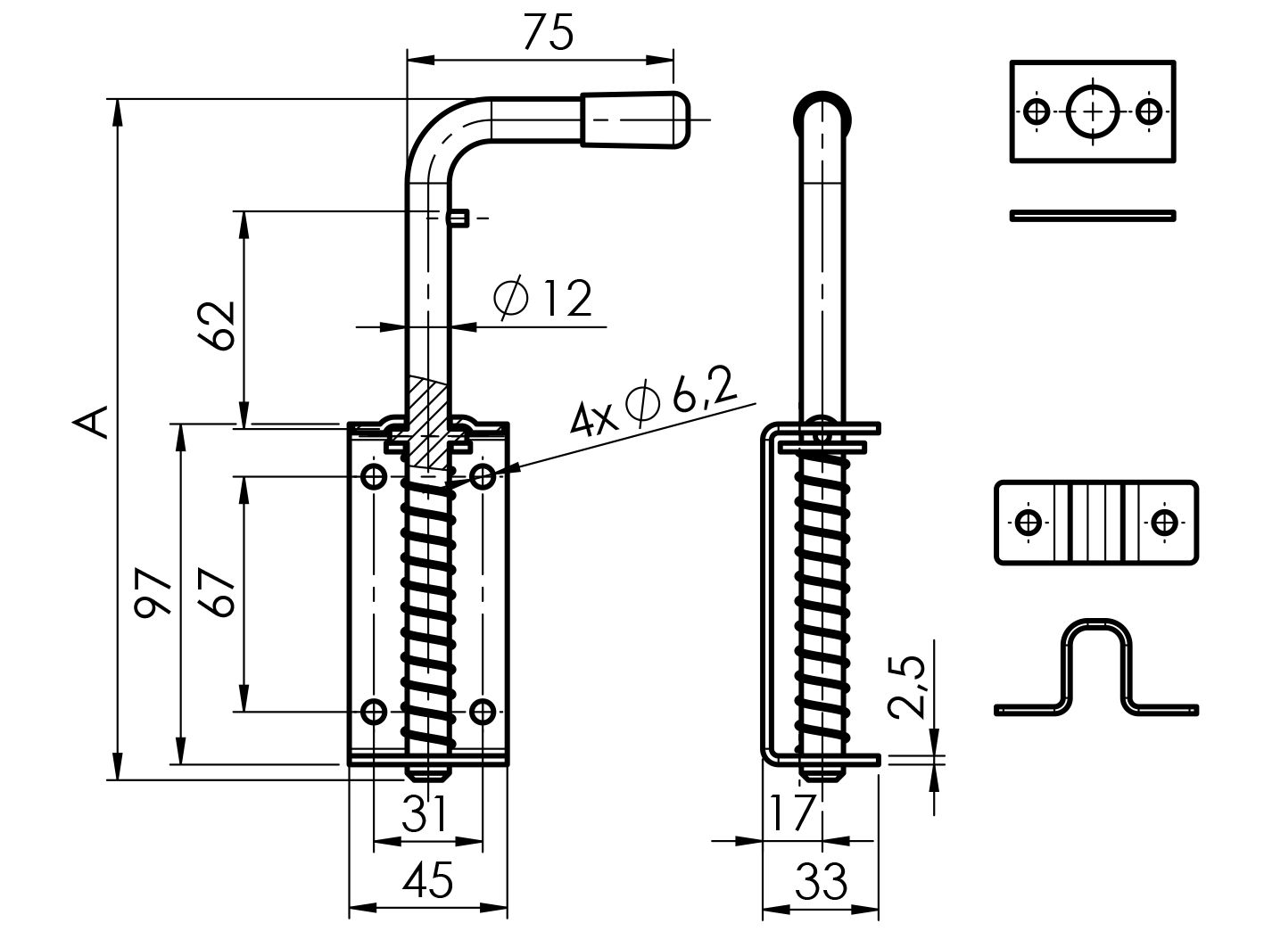 Gate socket Zn, L200mm