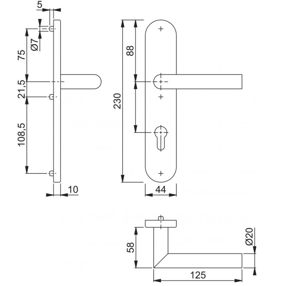 Door handle, pair AISI 304, K320 90mm