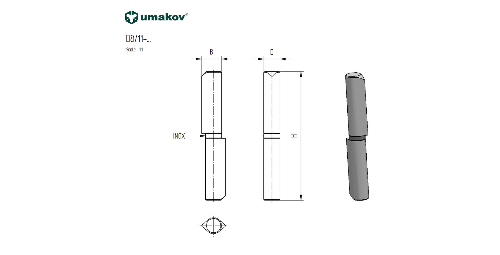 Hinge for welding D16, L120mm