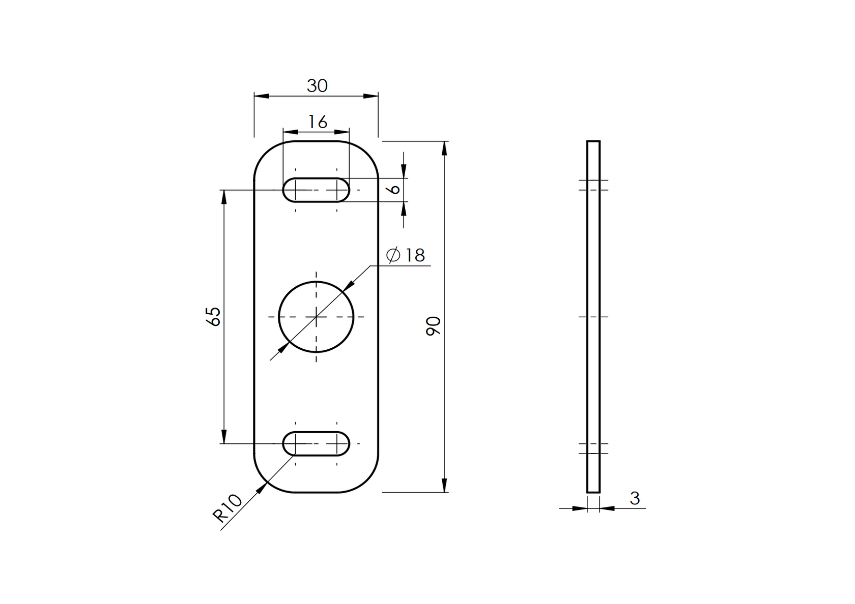 Plate for adjustable hinges, 30x90x3mm, INOX