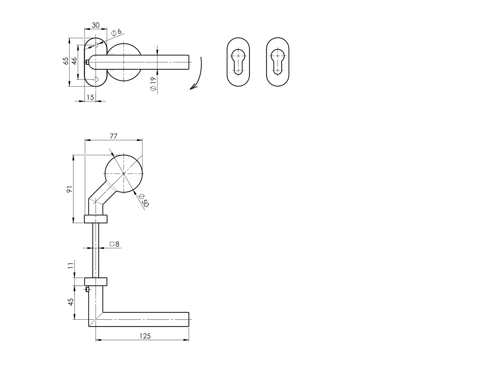 Door handle with plate, pair AISI 304, K320