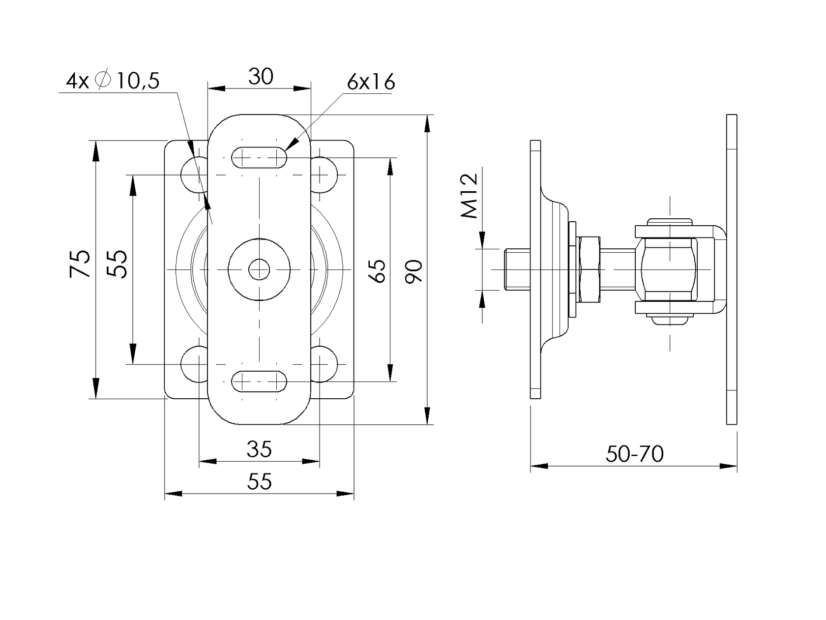 Adjustable hinge with anchoring flange