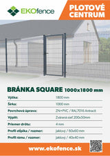 Bránka 1kr. SQUARE ZnPVC 1000x1800mm, antracit