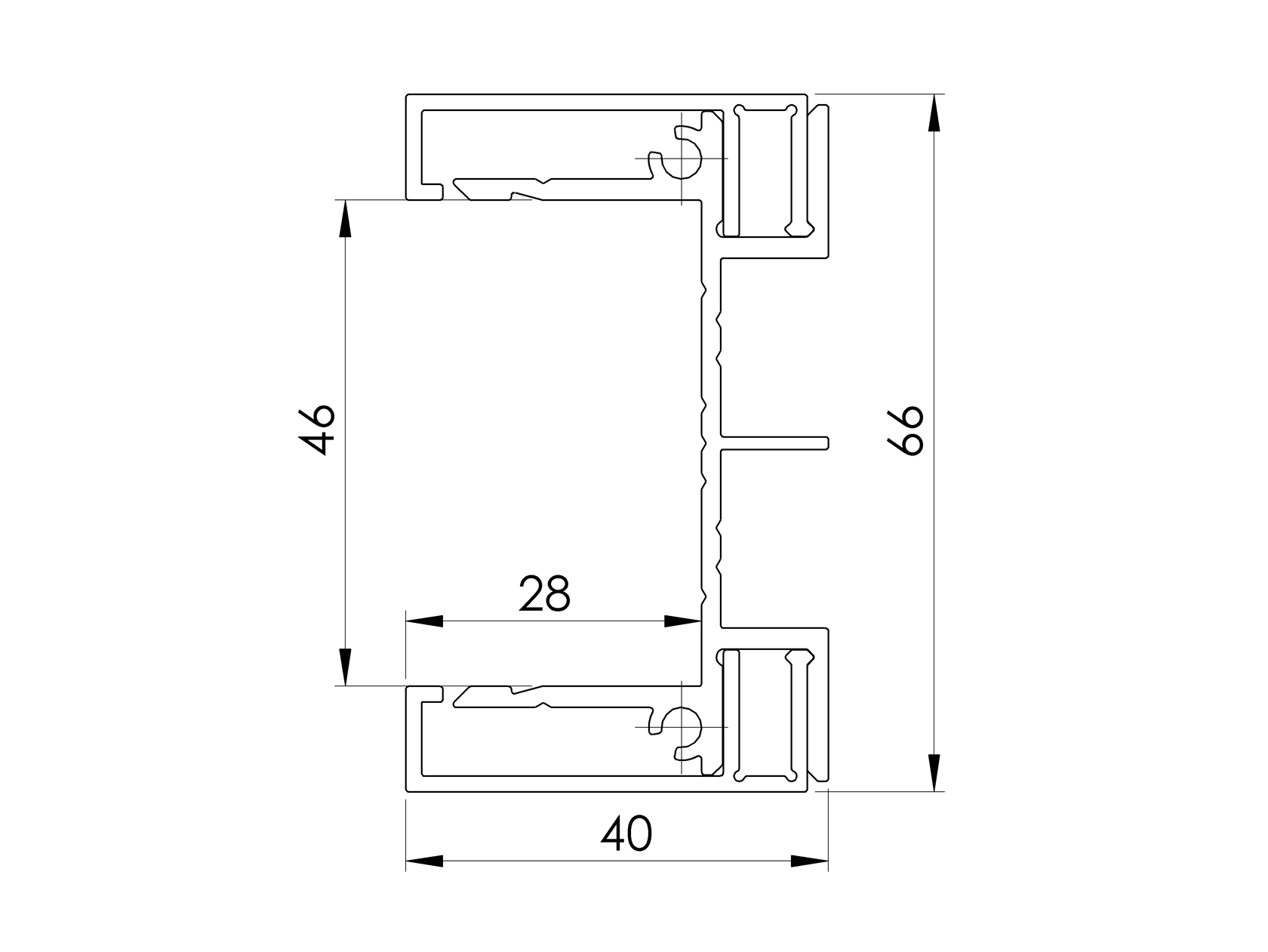 Aluminum adapter 66x40-1700mm for blinds up to 46mm R7016