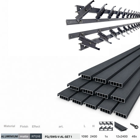 Kit Systeme basculant vertical en aluminium anthracite 1,09 m avec remplissage AL 2,4 m anthracite 20x95