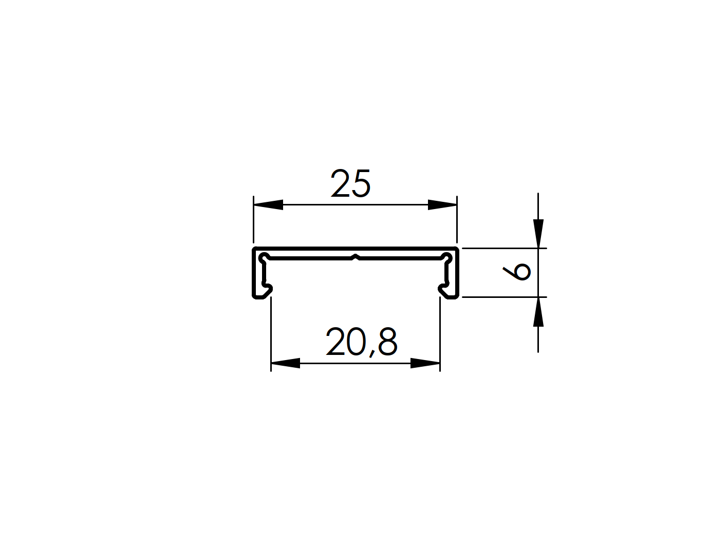 Aluminum facade strip 25x6-6000mm light oak