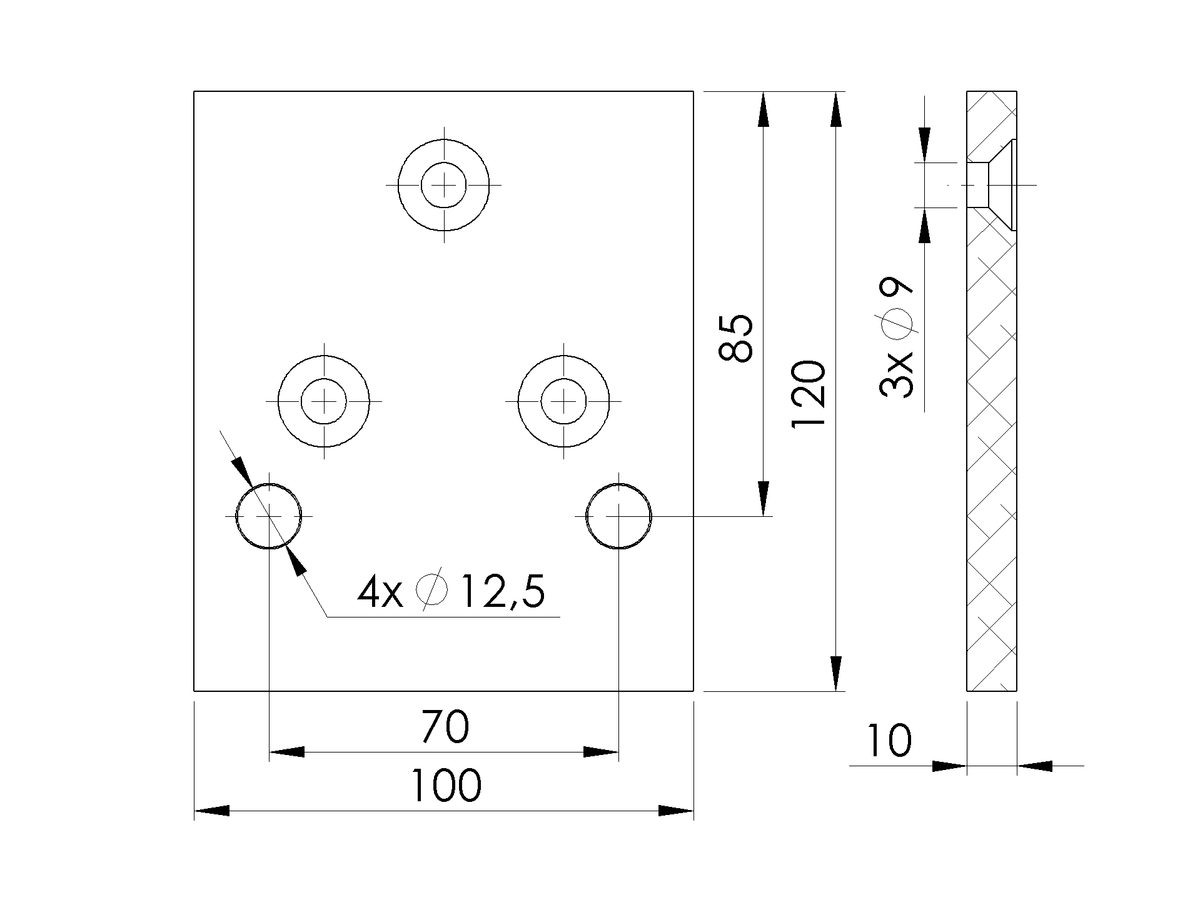 Hliníková kotviaca platňa pre stĺpik 56x 60, vrchné kotvenie - Antracit RAL 7016