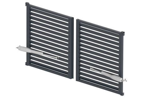 Portail battant double en aluminium a lames persiennes avec remplissage losange 20x105 mm, avec motorisation SWING, Anth