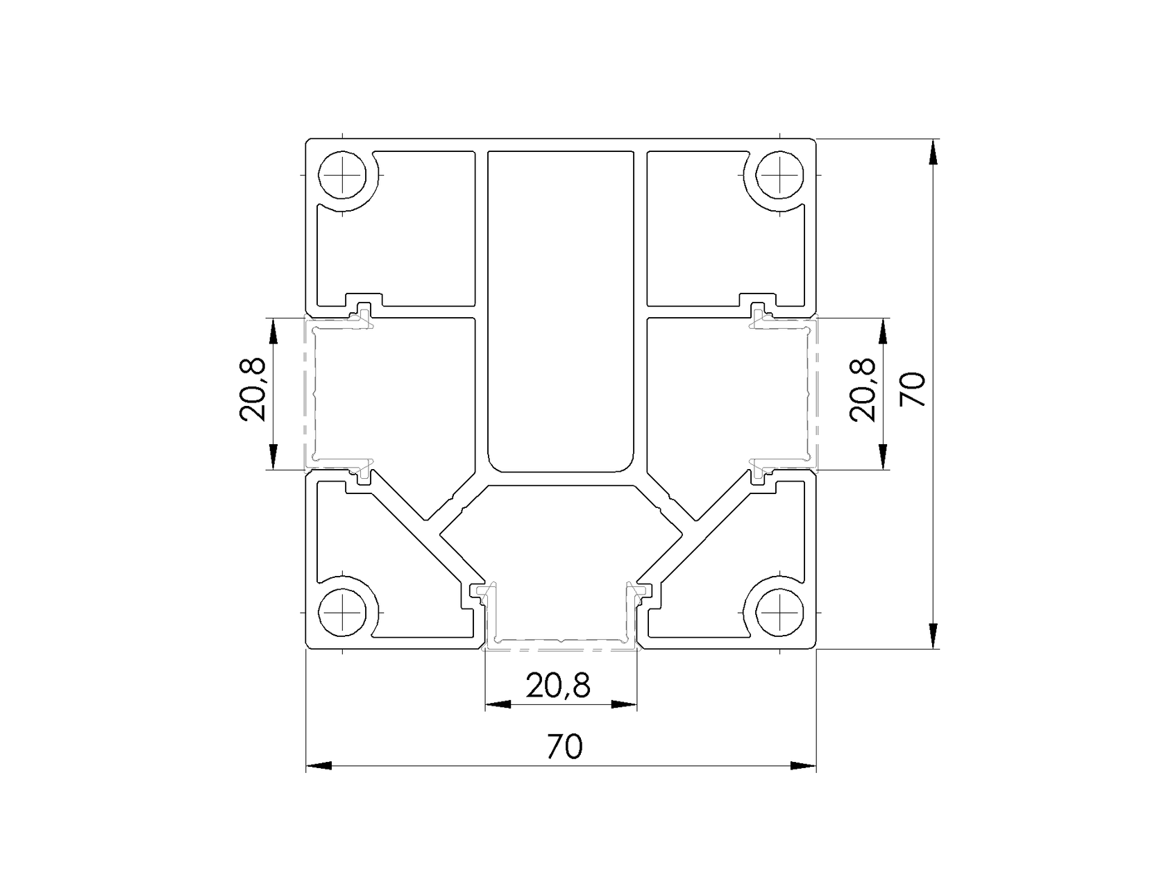 Aluminum fence post set 70 × 70 mm – 2.5 m – Anthracite RAL 7016 – for infills 20 mm wide