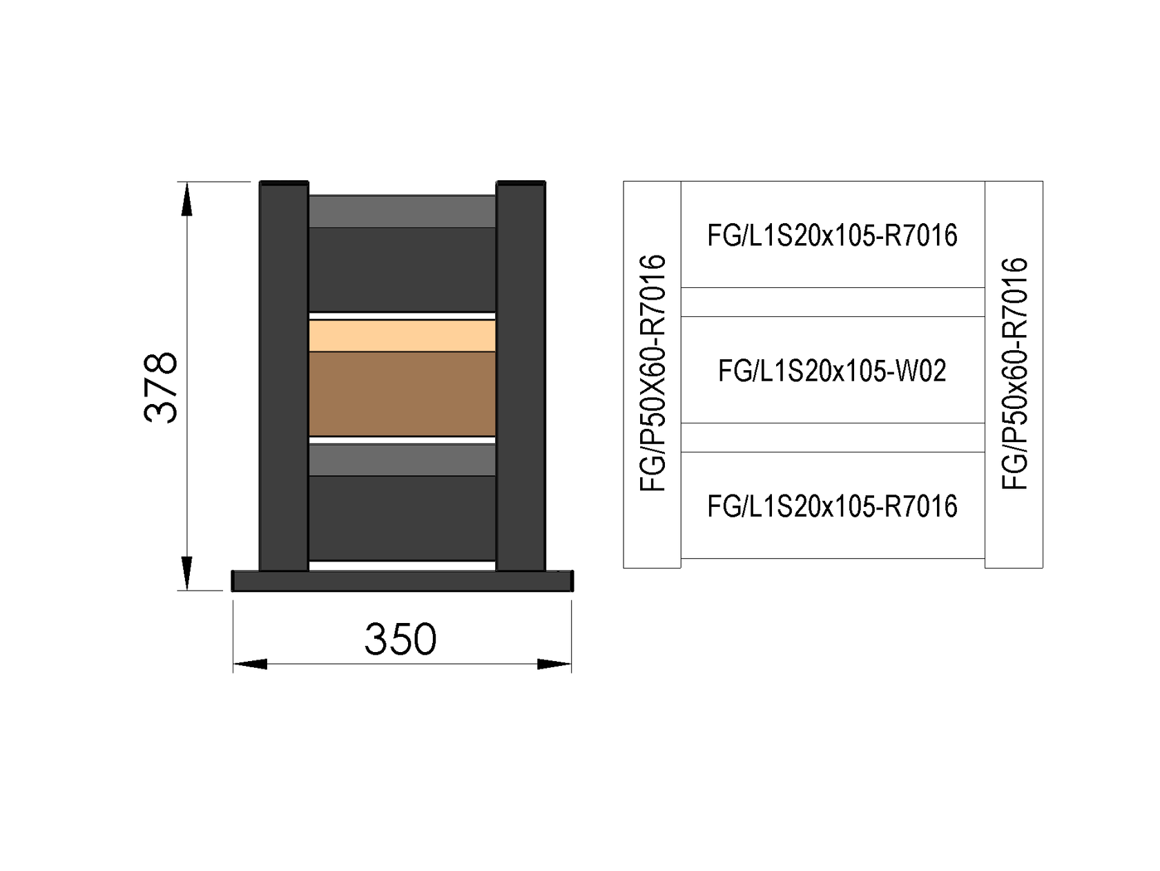 Fence sample 0,3x0,4m freestanding for louver slats FG/L1S20x105