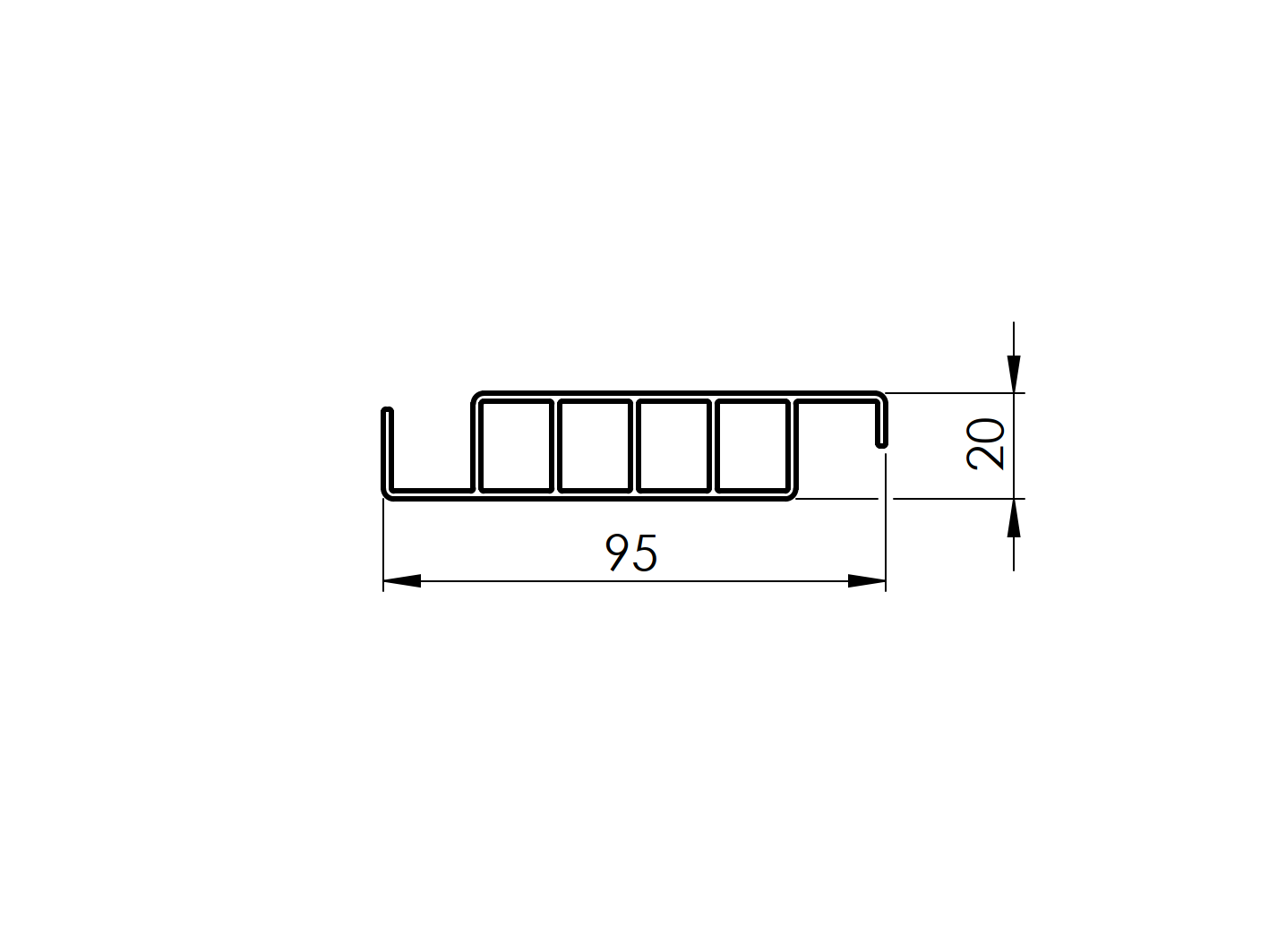 Aluminum infill 20x95-2400mm