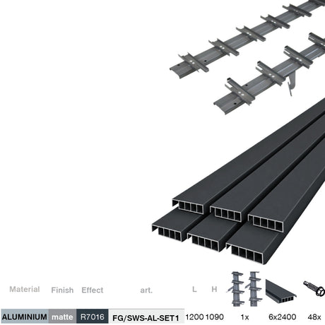 Kit Systeme basculant horizontal en aluminium anthracite 1,09m avec remplissage AL 1,2m anthracite 20x95mm